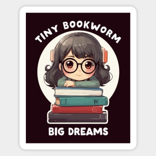 tiny bookworm girl - big dreams Magnet